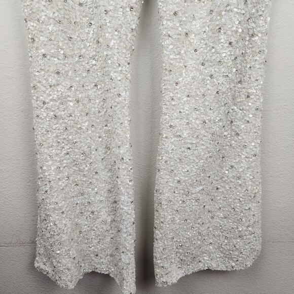 Retrofete Lyra Sequin Pant White Size Large NWT Pockets Wide Leg - Picture 6 of 13